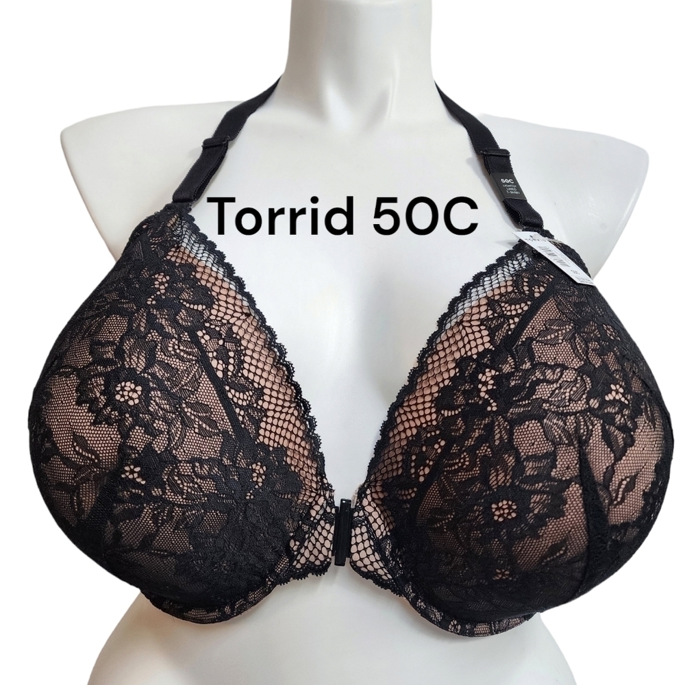 Torrid 50C Lightly Lined T-Shirt Fleur Lace Front Close Racerback Bra - NWT